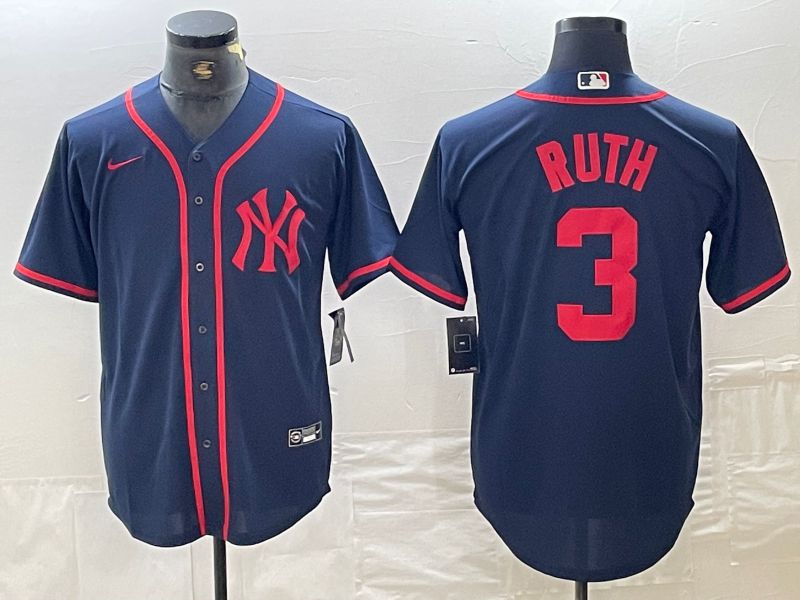 Men New York Yankees #3 Ruth Blue Third generation joint name Nike 2024 MLB Jersey style 1
